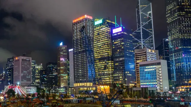 Hong Kong skyline is lit up at night during Lunar New Year