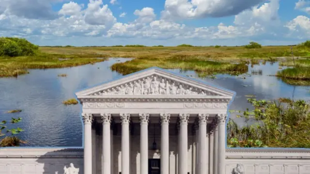 A photograph of the wetlands in Indiana/The US Supreme Court building