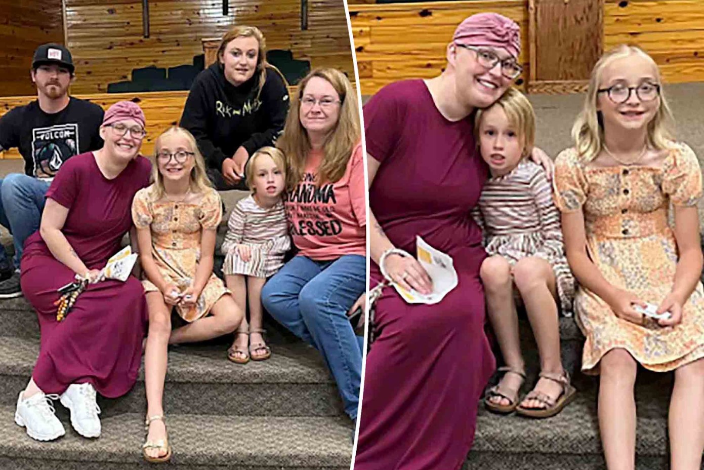Archive composite of Anna Cardwell and relatives posing on outdoor steps.