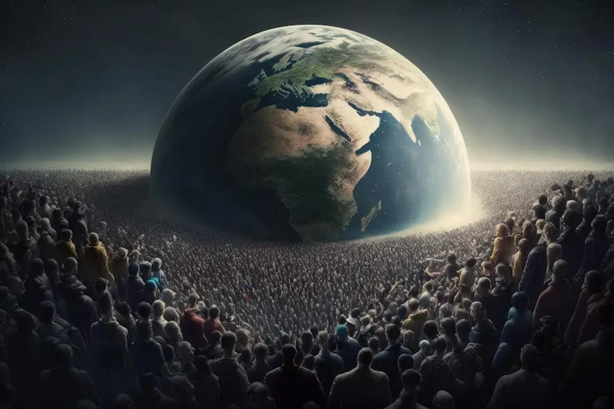 A digital illustration of overpopulation on Earth