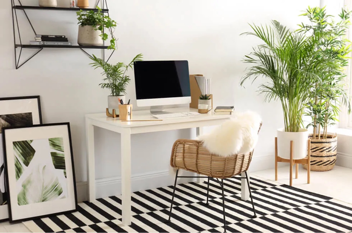Desk and chair in a bright home office