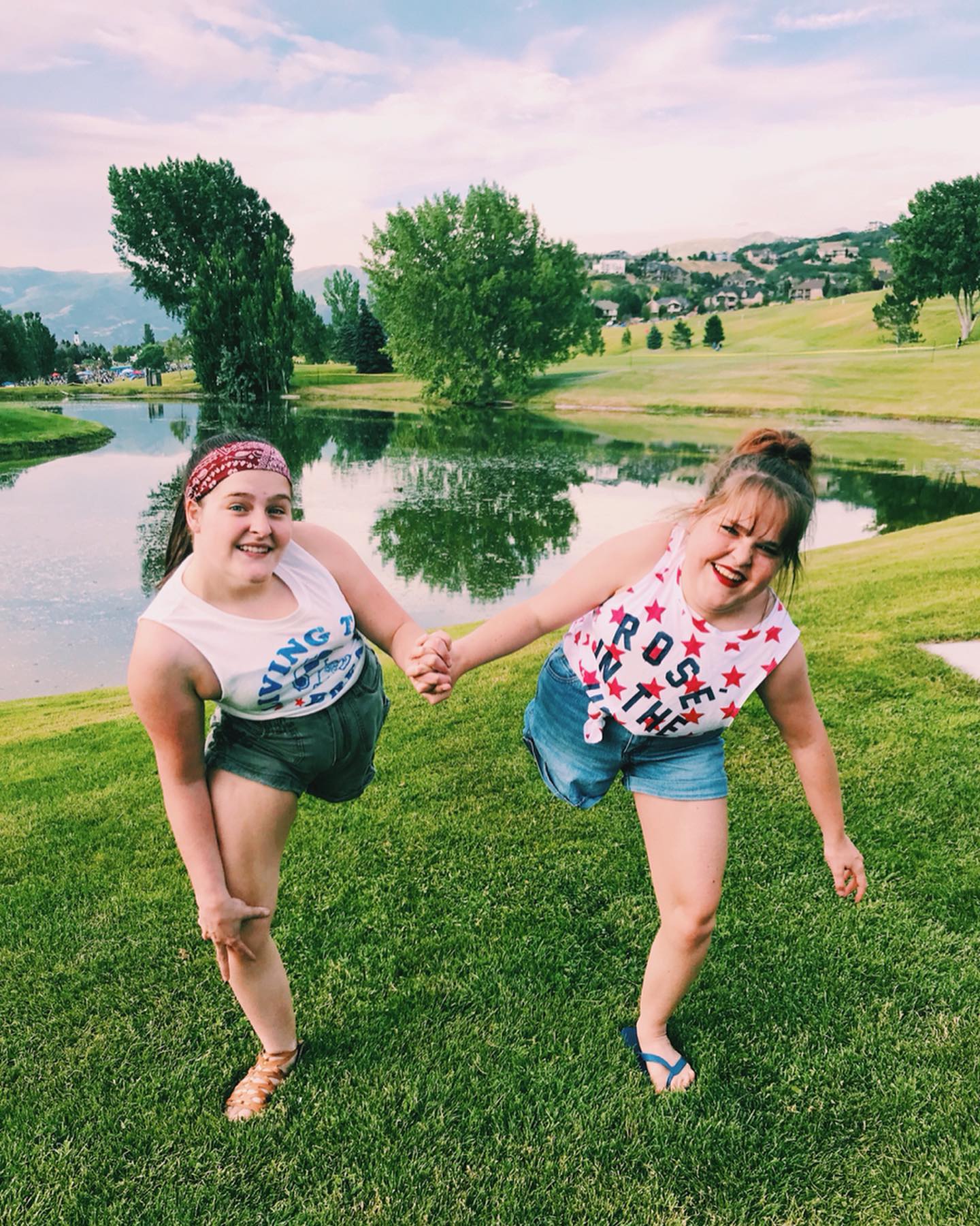 The sisters outdoors in a photograph dated 2022 in the original collage