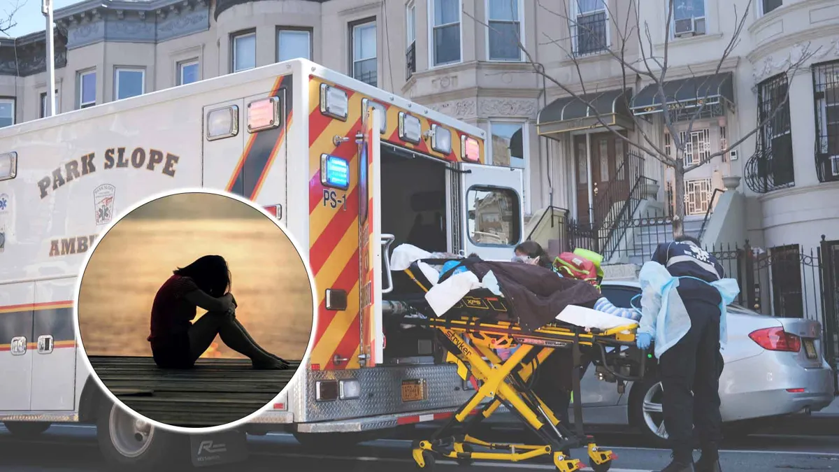 Lonely person overlaid on ambulance scence