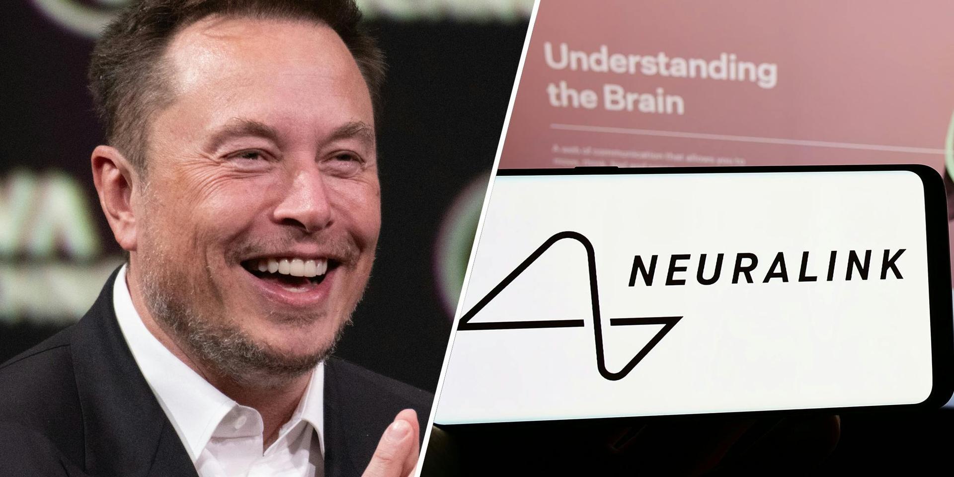 Archive composite of Elon Musk and Neuralink branding.