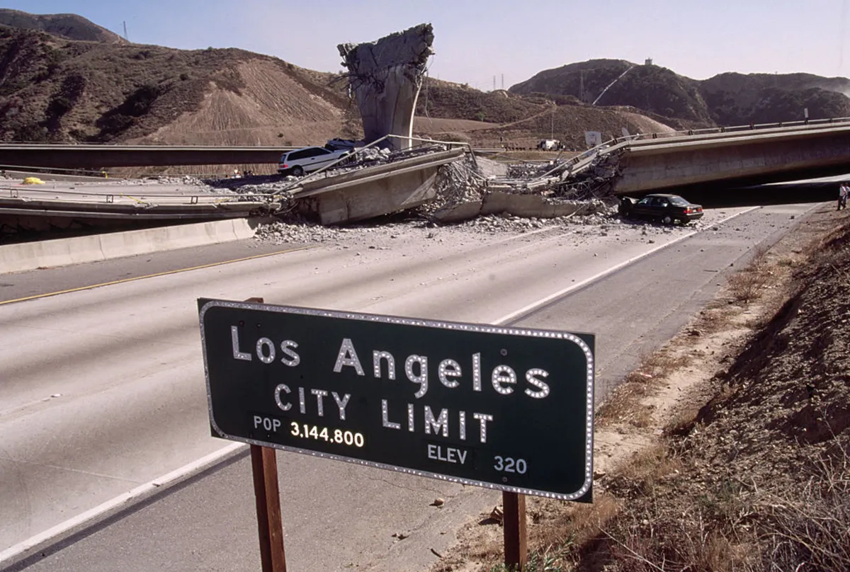 A photograph of the aftermath of an earthquake in Los Angeles
