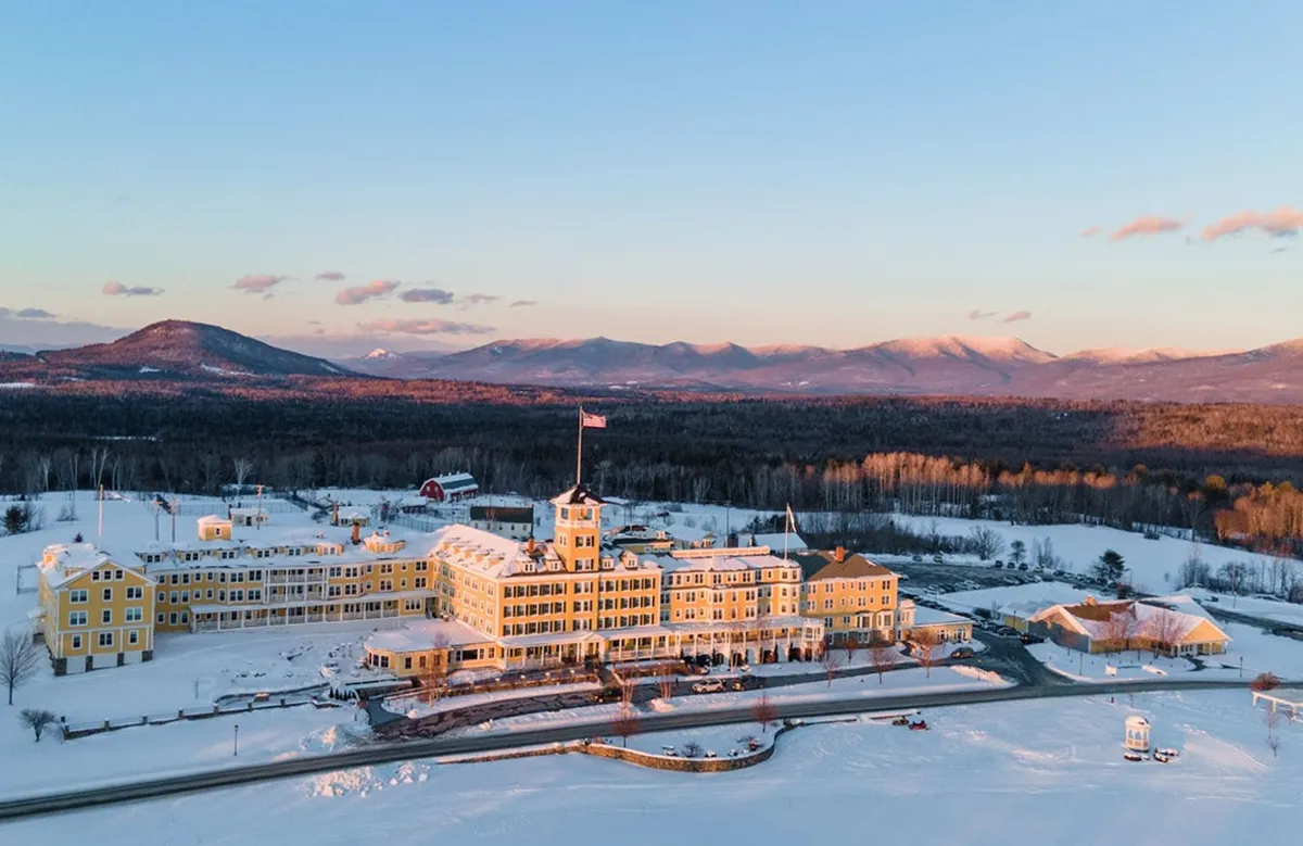 Aerial view of the Mountain View Grand Hotel & Spa in New Hampshire