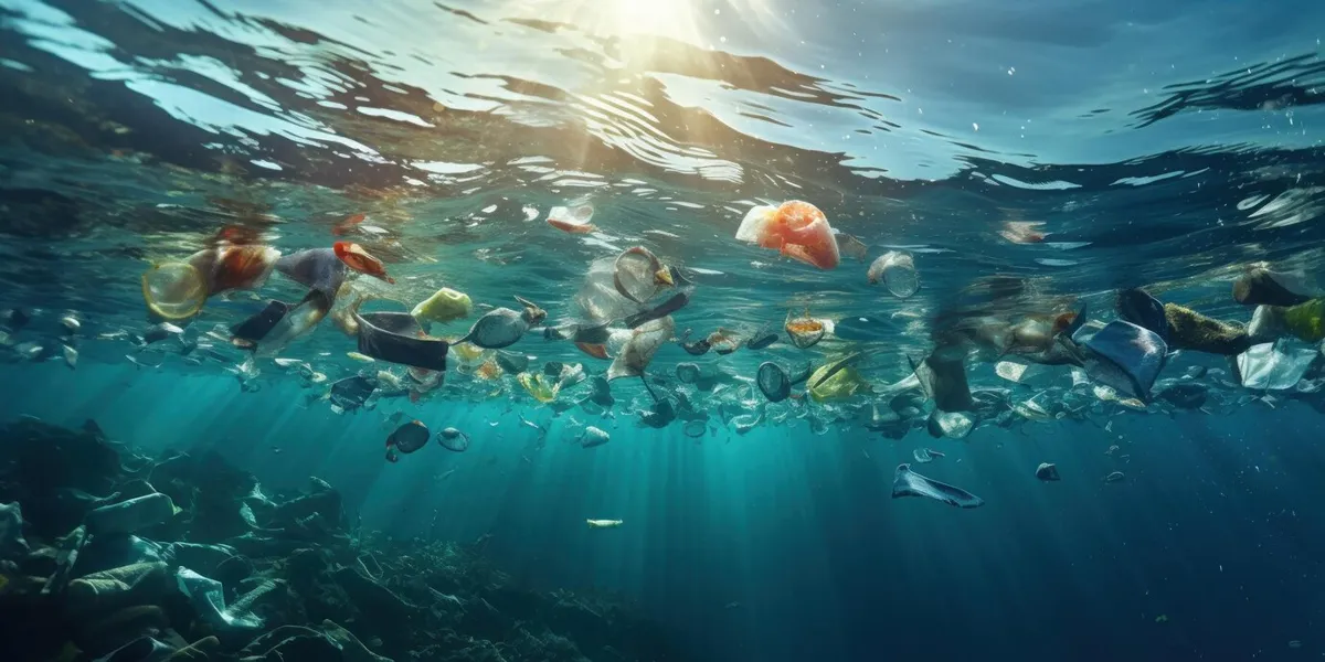 plastic waste floating in the ocean