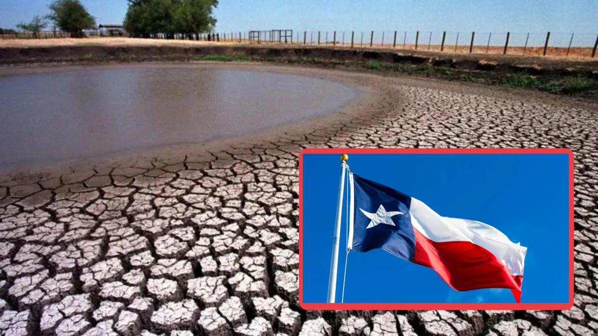 Texas Flag blowing in the wind/ Twin Buttes Reservoir in San Angelo