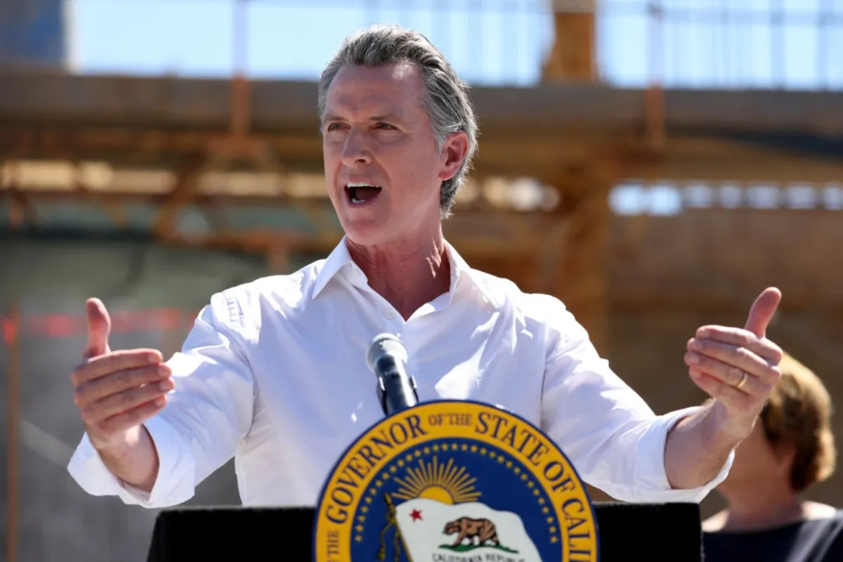 California Gov. Gavin Newsom speaks to a crowd