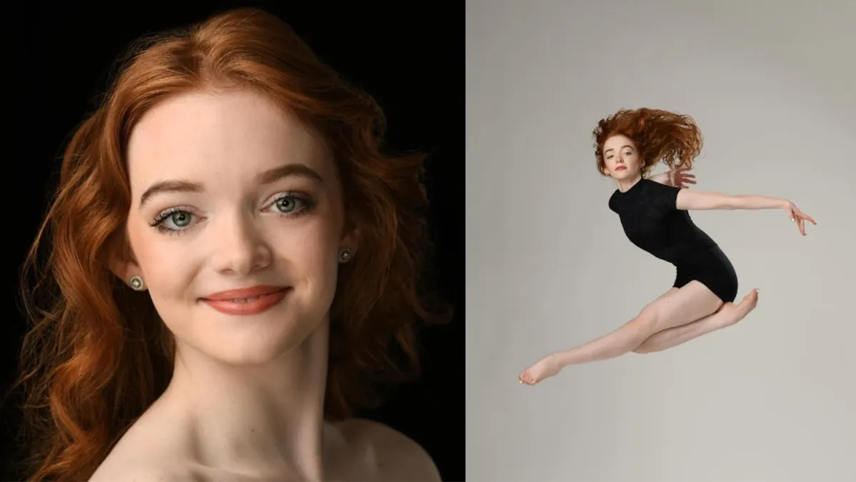 Headshot of Órla Baxendale smiling at the camera/Órla Baxendale dancing ballet