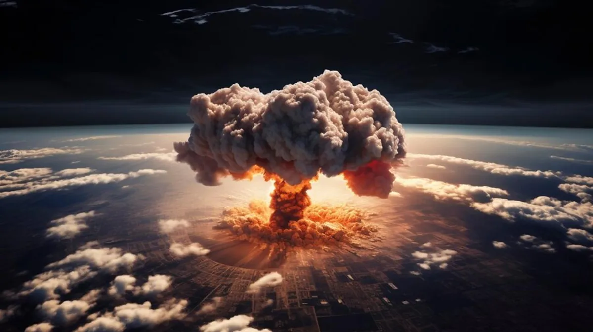 A digital illustration of a bomb exploding on planet Earth