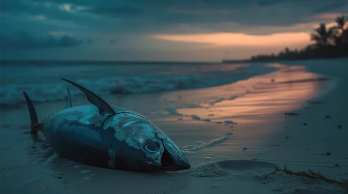 A large dead fish washed up on shore