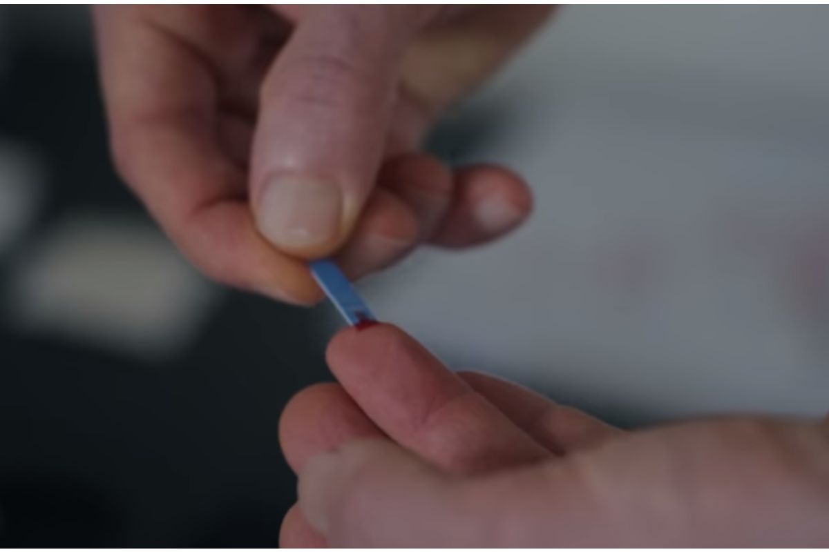 A close view of a blood-sampling procedure from the archived video