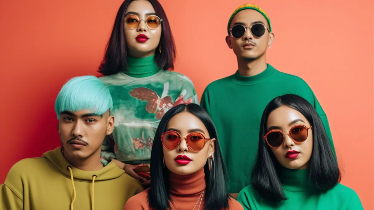 Five young hip people posing