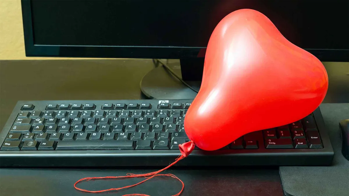 Heart shaped balloon on the pc keyboard