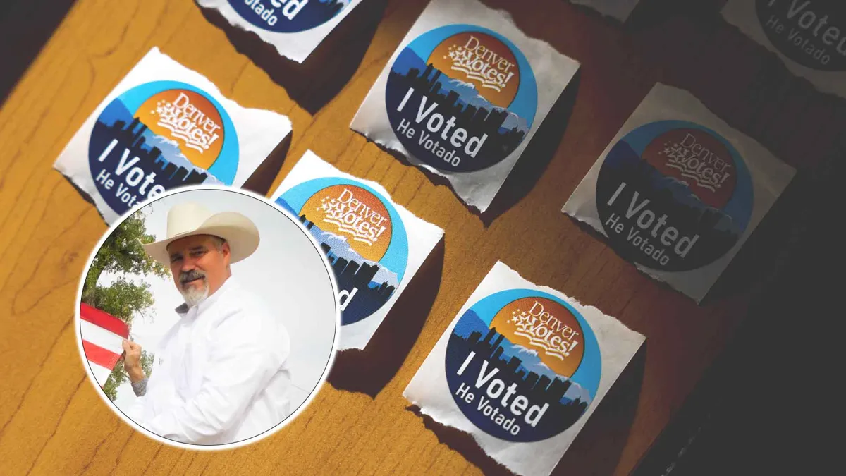Richard Holtorf overlaid on top of I voted stickers