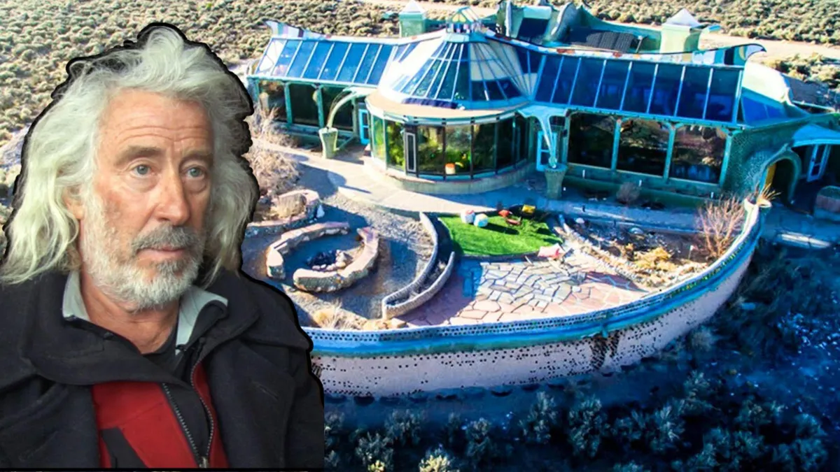 A photograph of famous Earthship architect Michael Reynolds/An Earthship home built by Michael Reynolds in the New Mexico desert