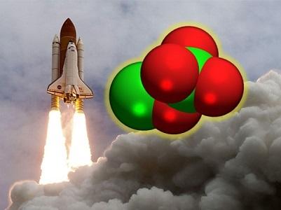 Illustrative archive composite of a spacecraft and chemical model.