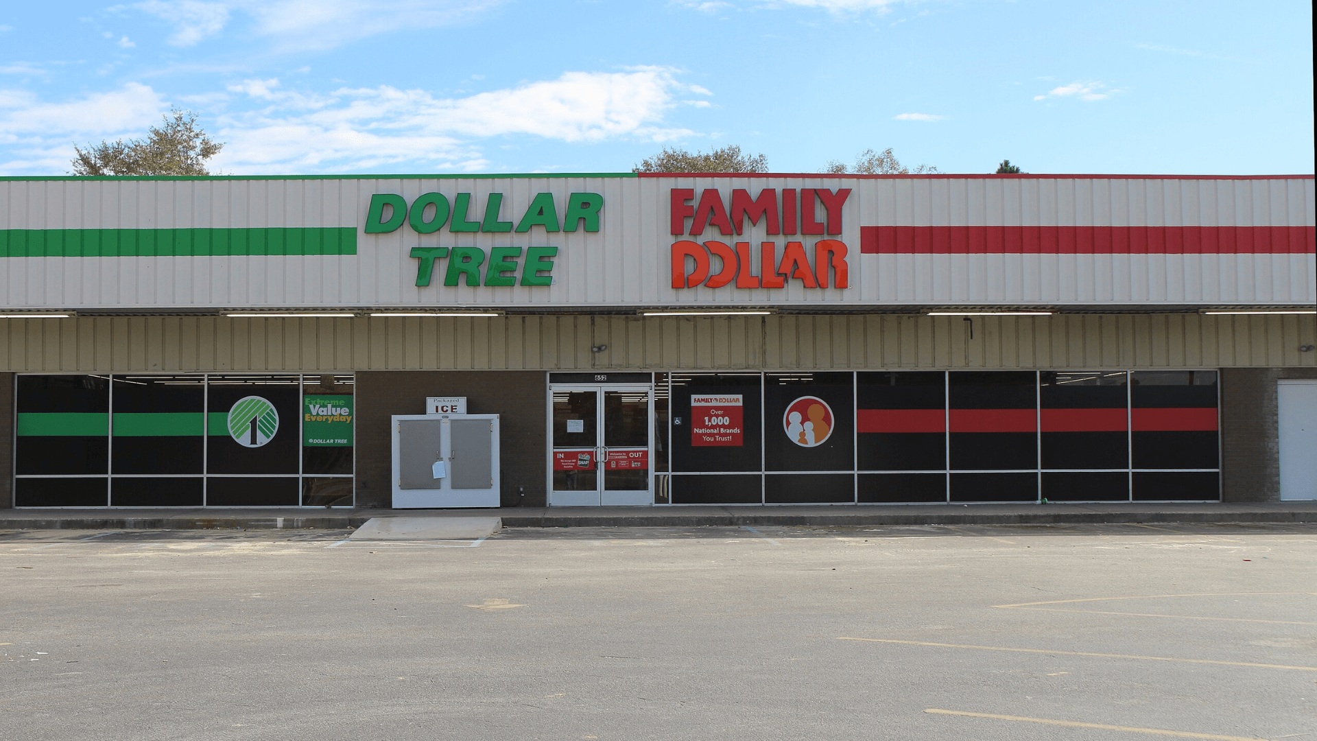 Family Dollar and Dollar Tree storefronts; archive photograph, not an inspection finding.